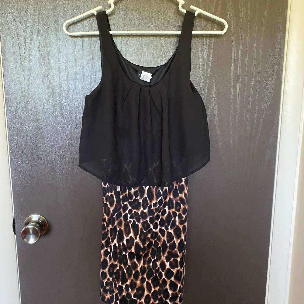 Mini Black and Cheetah Cutout Dress